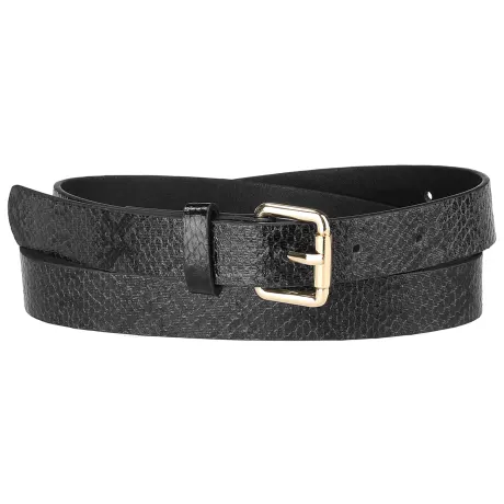 Allegra K- Skinny Pin Buckle Faux Leather Waist Belt