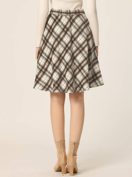 Allegra K - Plaid Tartan Knee Length A-Line Skirt