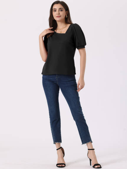 Allegra K - Asymmetrical Neckline Short Sleeve Top