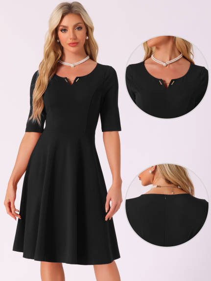 Allegra K - V-Neck Elegant A-Line Midi Dress