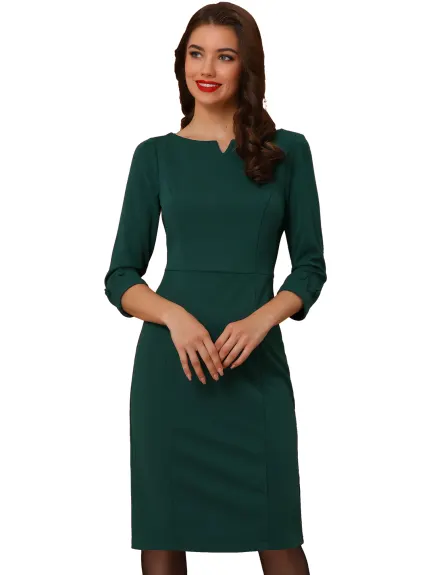 Allegra K- 3/4 Sleeve Sweetheart Neck Slim Pencil Dress