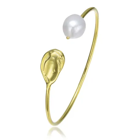 Genevive Sterling Silver with 14k Yellow Gold Plating and Genuine Freshwater  Pearl Cuff Bracelet