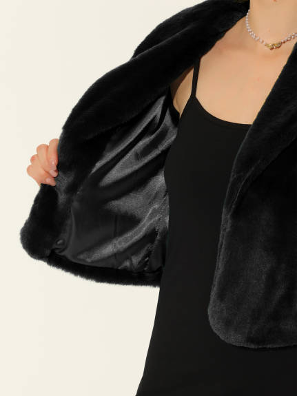 Allegra K- Cropped Jacket Lapel Long Sleeve Faux Fur Fluffy Coat