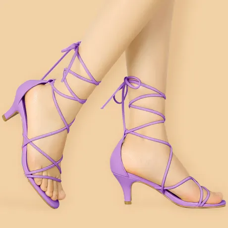 Allegra K - Strappy Kitten Heel Lace Up Sandals