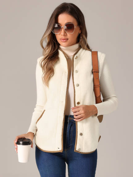 Allegra K - Button Down Fleece Vest Outerwear