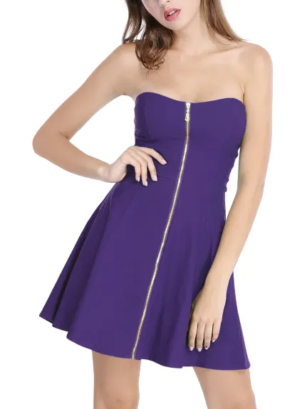 Allegra K- Mini robe trapèze sans bretelles avec fermeture éclair exposée sur le devant