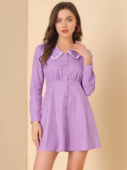 Allegra K- Long Sleeve Cotton Shirt Dress