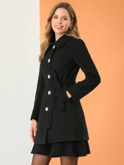 Allegra K- Elegant Lapel Collar Long Trench Coat