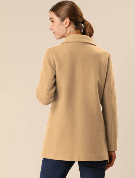 Allegra K- Notched Lapel Double-Breasted Overcoat