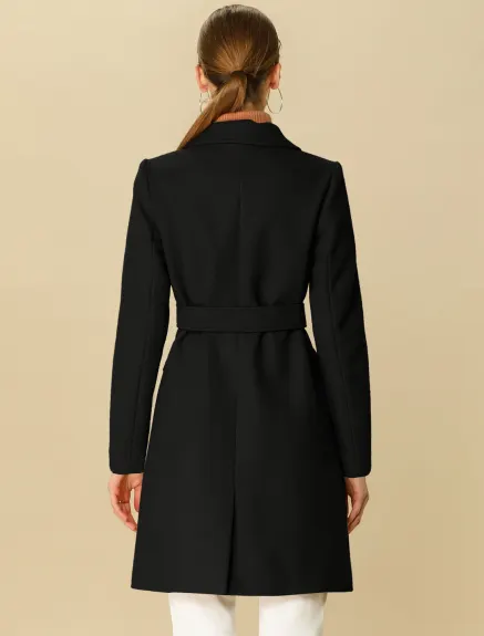 Allegra K- Double Breasted Belted Pocket Trench Coat