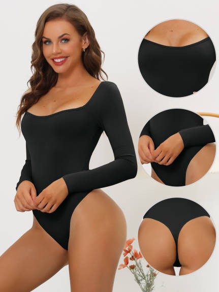 Allegra K- Long Sleeve Stretchy Shapewear Pack, Black