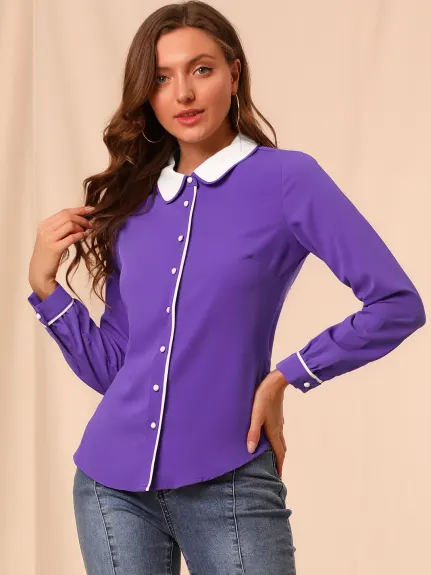 Allegra K- Contrast Peter Pan Collar Shirt Blouse