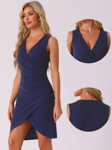 Allegra K - Sleeveless Sexy V-Neck Wrap Bodycon Dress