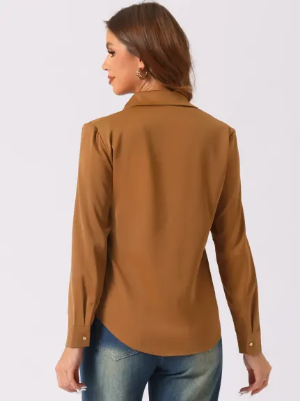 Allegra K- V Neck Long Sleeve Chiffon Work Shirt