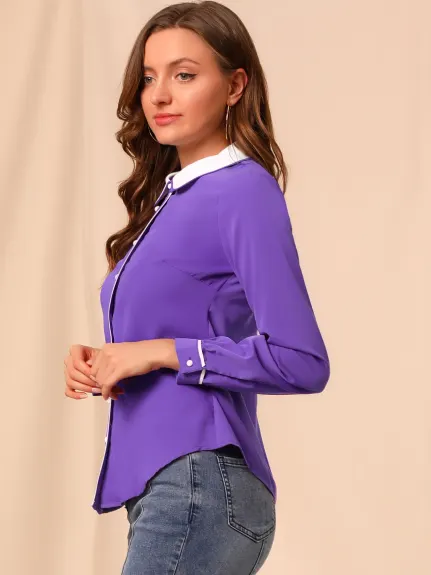 Allegra K- Contrast Peter Pan Collar Shirt Blouse