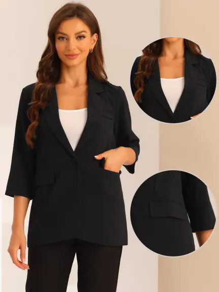 Allegra K - 3/4 Sleeve Casual Lapel Collar Blazer