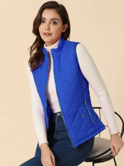 Allegra K- Gilet léger à col montant Gilet matelassé zippé