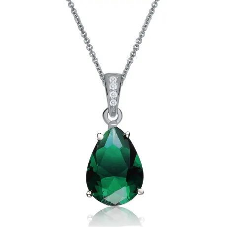 Genevive Sterling Silver White Gold Plating with Colored Cubic Zirconia Pear Shaped Pendant Necklace