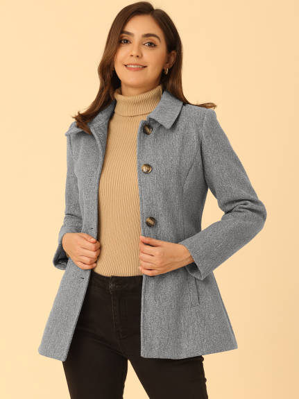 Allegra K- Peter Pan Collar Single Breasted Overcoat Coat