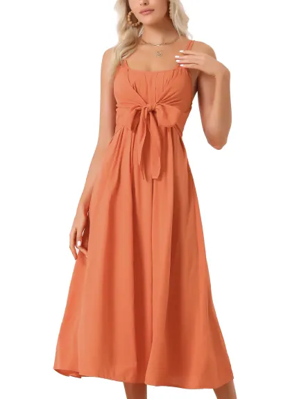 Allegra K- Sleeveless Spaghetti Strap Tied Waist Dress