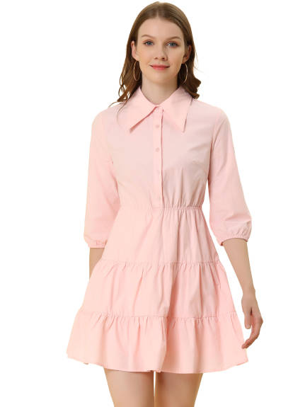 Allegra K- 3/4 Sleeve Tiered Dress