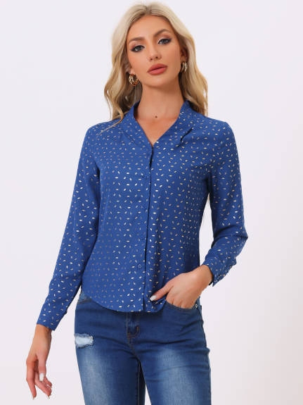 Allegra K- Long Sleeves Printed Shirt Top