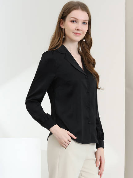 Allegra K- Elegant Long Sleeve Satin Shirt