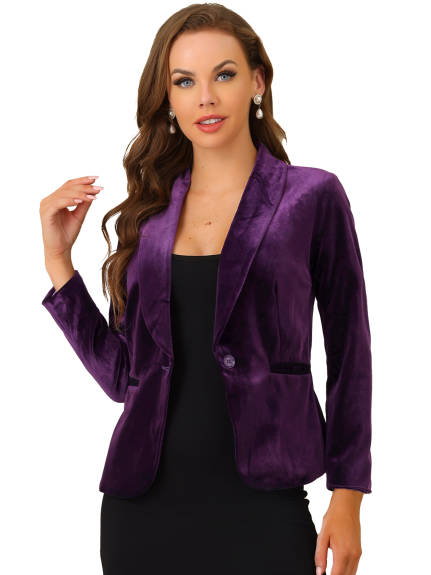 Allegra K- Shawl Collar One Button Velvet Blazer