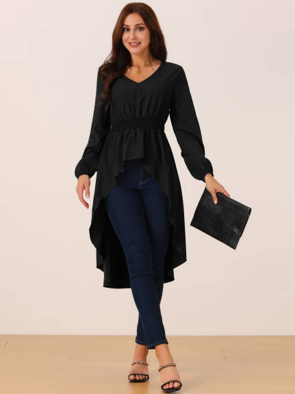 Allegra K - High Low  Irregular Hem Long Sleeve Blouse