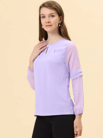 Allegra K- Long Sleeve Keyhole Neck Blouse Top