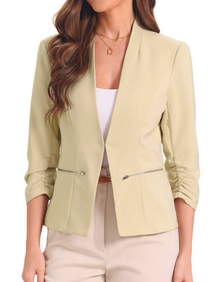 Allegra K- 3/4 Sleeved Open Front Suit Blazer