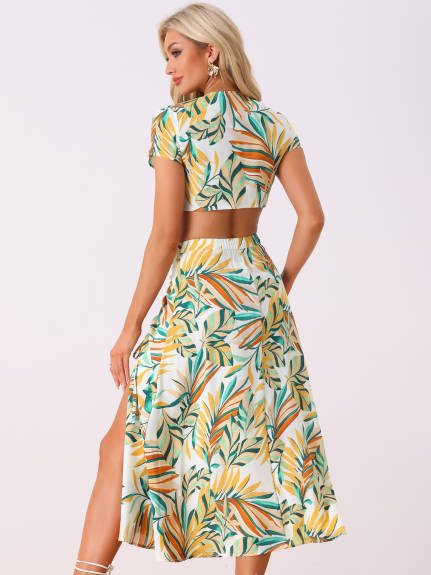 Allegra K - Tropical Wrap Crop Top Maxi Skirt Outfits