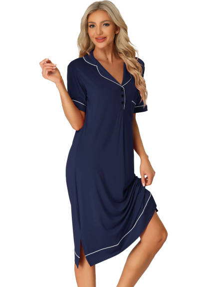 cheibear - Collared Summer Button Up Lounge Nightgown