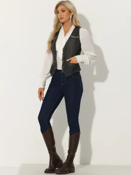 Allegra K- V veste en Jean délavé