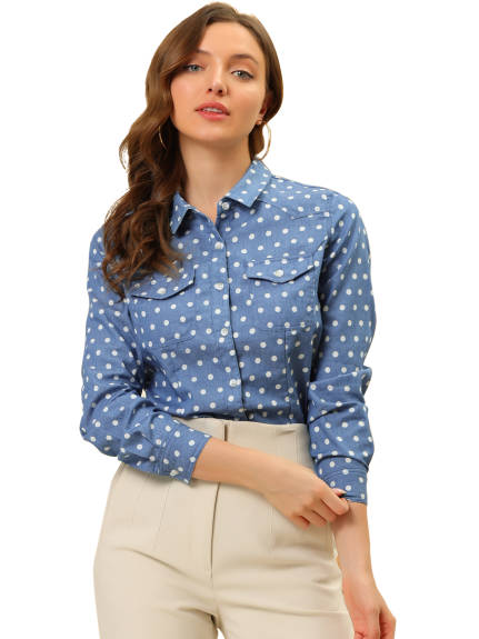 Allegra K- Casual Denim Poplin Button Down Shirt