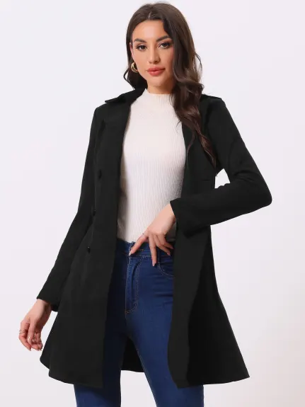 Allegra K - Faux Suede Double Breasted Long Coat