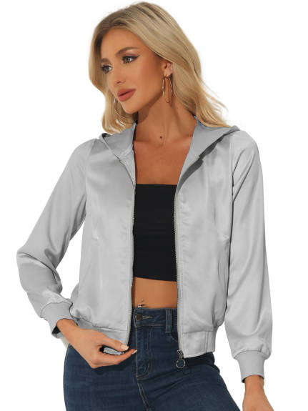 Allegra K- Casual Zipper Front Lightweight Bomber Jacket