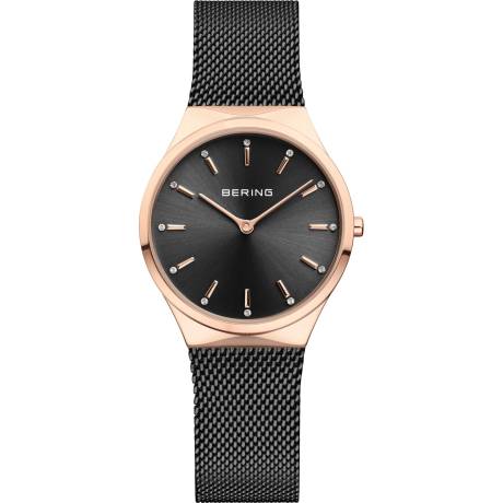 BERING - Montre classique pour femme en acier inoxydable de 31 mm en or rose/noir