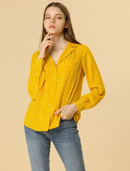 Allegra K- Long Sleeve Printed Button Down Top