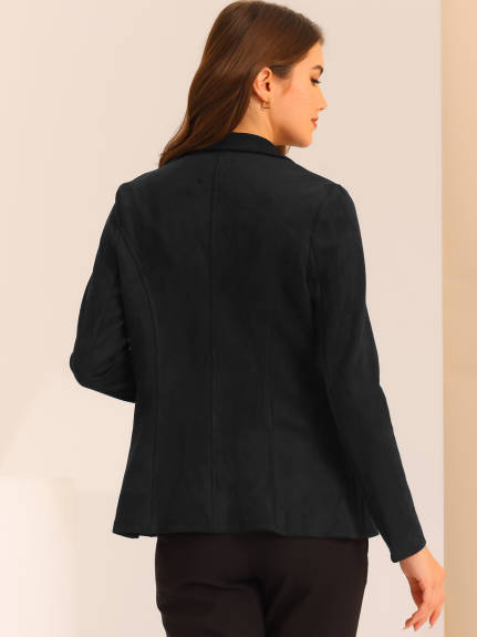 Allegra K- Notched Lapel Button Faux Suede Blazer