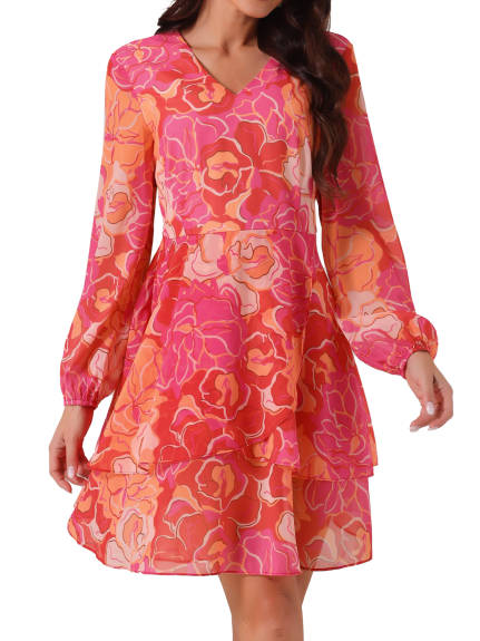 INSPIRE CHIC - V-Neck Long Sleeve Floral Dress