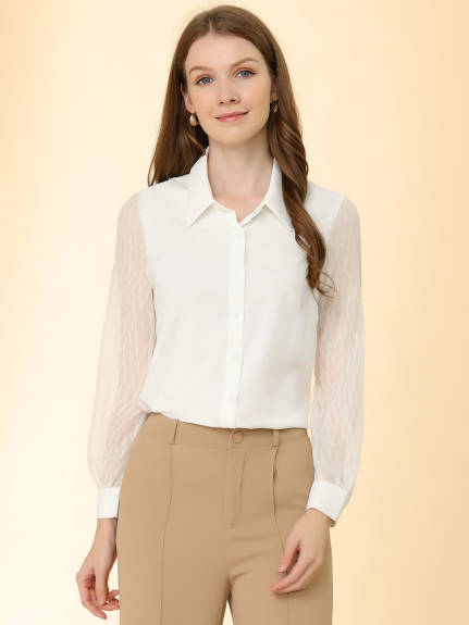 Allegra K- Chiffon Textured Sheer Sleeve Shirt