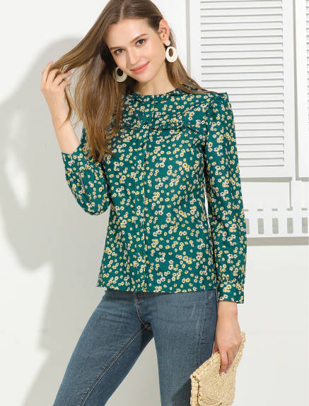 Allegra K- Ruffled Floral Daisy Blouse Shirt