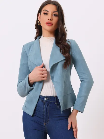 Allegra K- Cardigan veste drapée à revers ouvert en faux suède