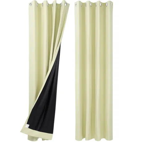 PiccoCasa- 100% Blackout Waterproof Grommet Curtains with Black Liner, 2 Panels Set 52 x 84 Inch