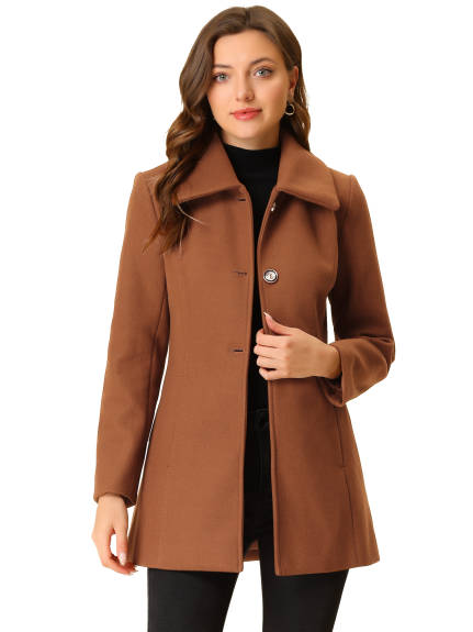 Allegra K- Single Breasted Turndown Collar Overcoat