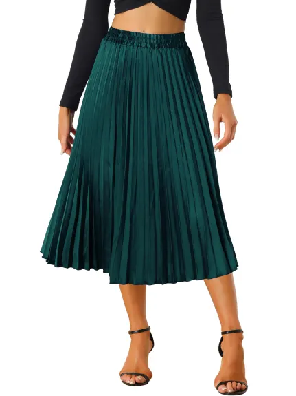 Allegra K - Elastic Waist Accordion Pleated Midi Skirt