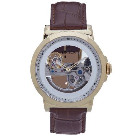 Montre automatique Heritor Xander semi-squelette avec bracelet en cuir - Argent/Bleu