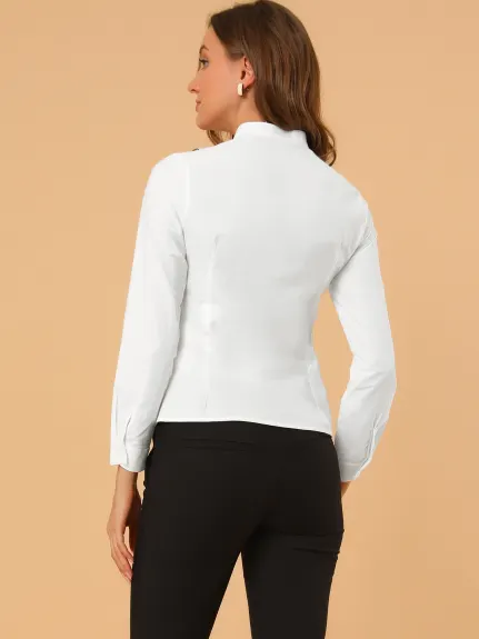 Allegra K- Long Sleeve Ruffle Trim Contrast Piping Shirt