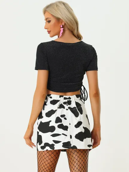 Allegra K- Cow Print High Waist Mini Skirt